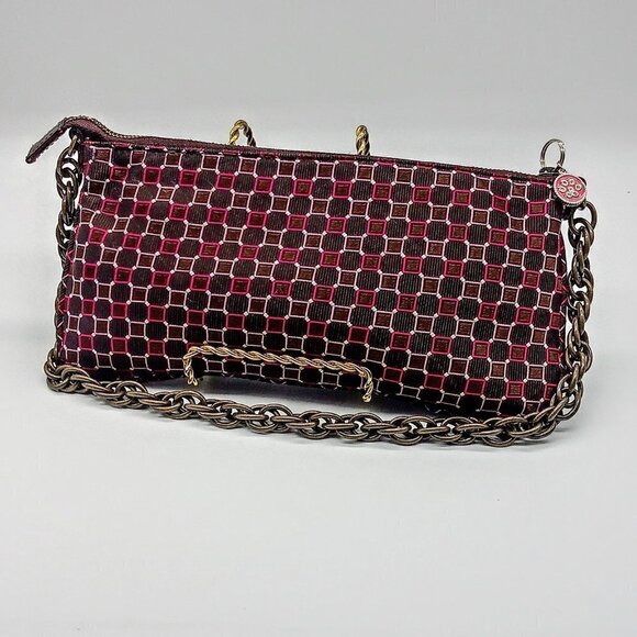 J. Crew Geometric Print Silk Clutch Bag Metal Chain Link Handle - Picture 1 of 5